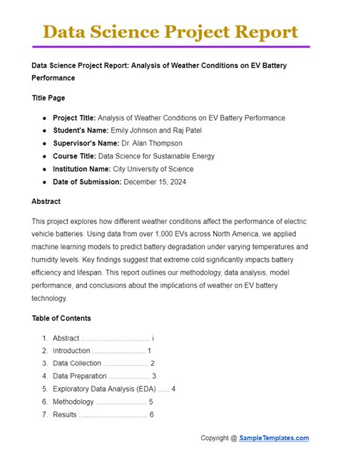 data science project report example