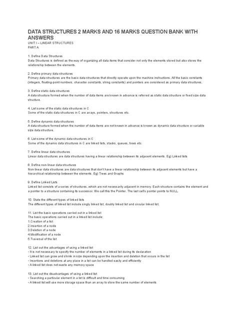 data structures and algorithms 2 marks questions and answers
