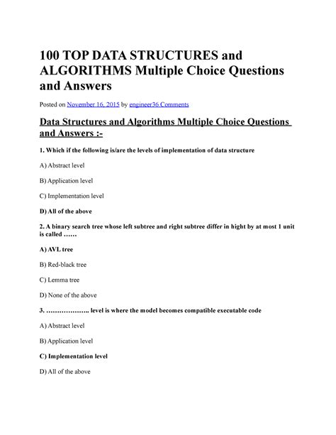 data structures and algorithms multiple choice questions and answers