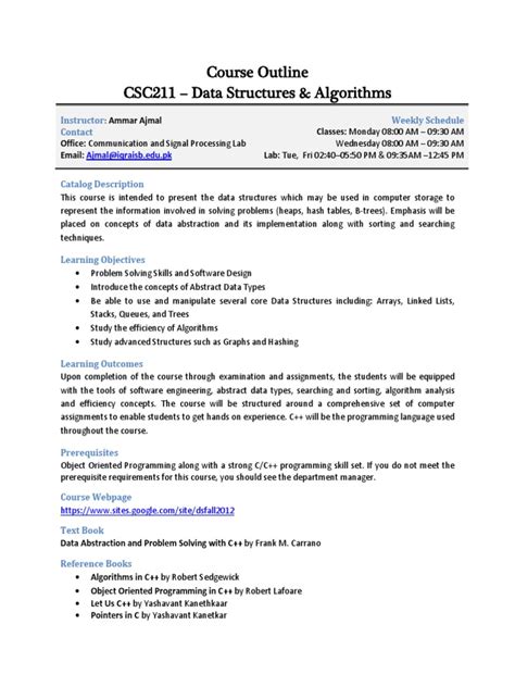 data structures course outline