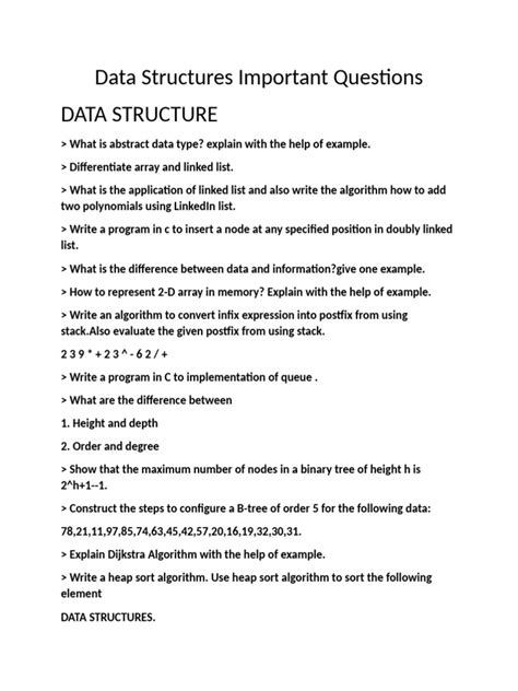 data structures important questions and answers pdf class 12