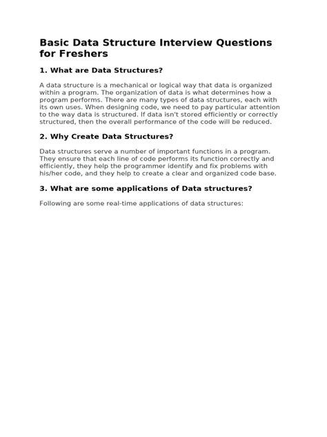 data structures interview questions for freshers pdf