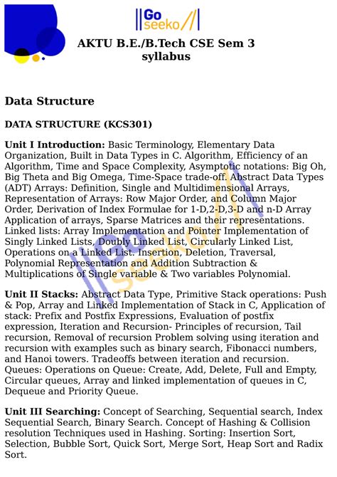 data structures subject code aktu