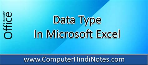 Data Type In Ms Excel In Hindi