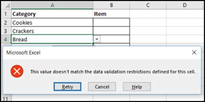 data validation error message formula