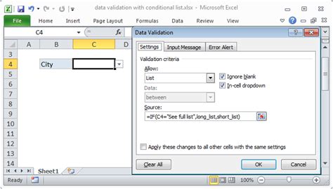 data validation in excel with condition