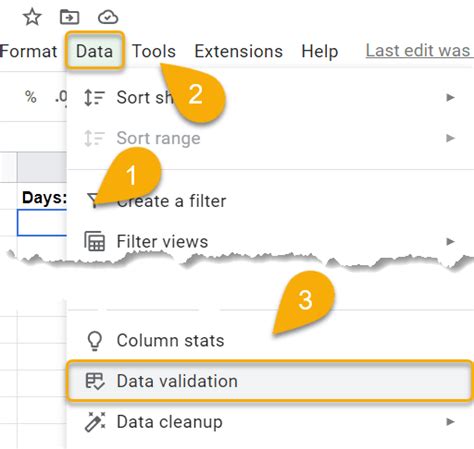 data validation in google sheets based on another cell