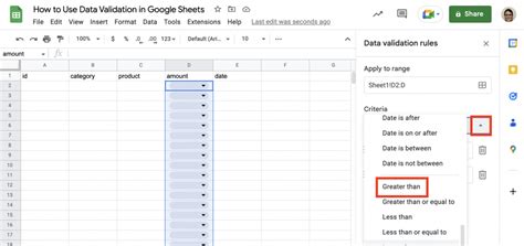data validation in google sheets ipad