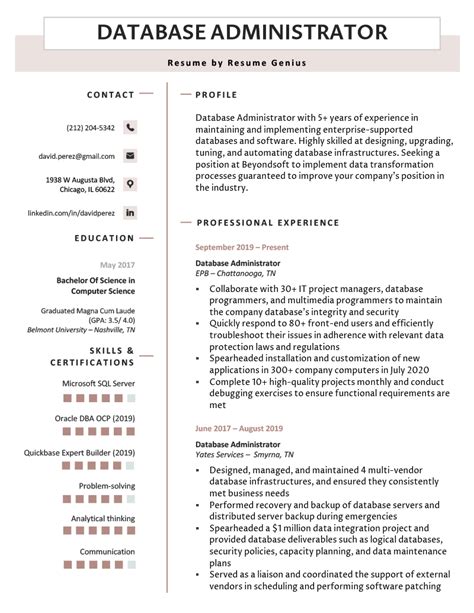 database administrator cv example