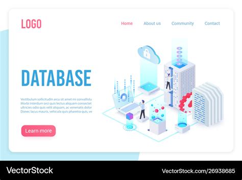 Clients Database Landing Page Template. Tiny Male Character Sitting on