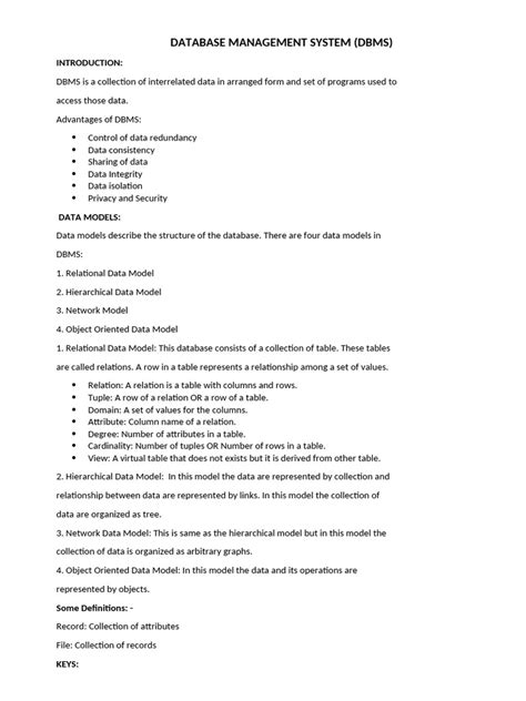 database management system class 12 pdf notes
