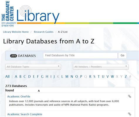 databases a to z lvc