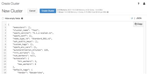databricks cluster configuration json