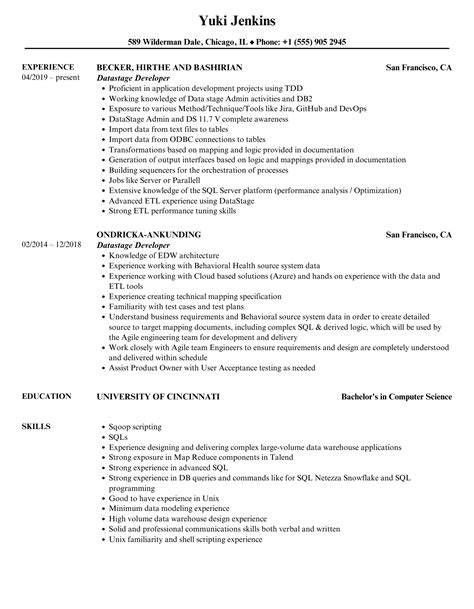 Datastage Developer Resume Samples Velvet Jobs