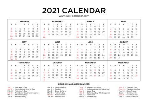 date and time calendar 2021