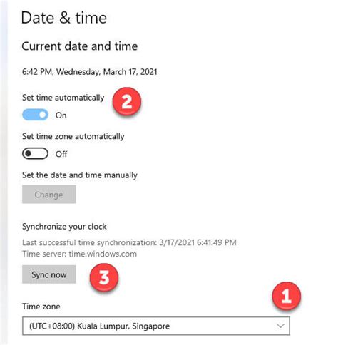 date and time not syncing windows 10