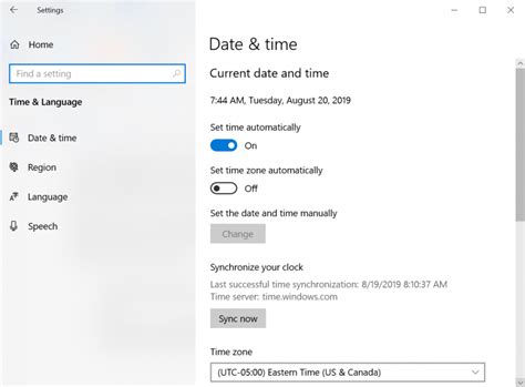 date and time update automatically windows 10