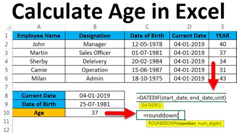 date calculator age excel
