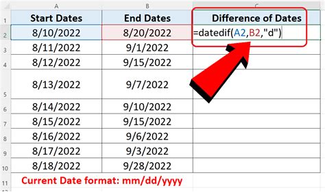 date difference in excel 2007