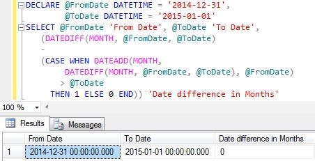 date difference in month in sql