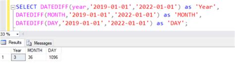 Date Difference Using Sql