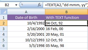 date format dd mmm yyyy in excel