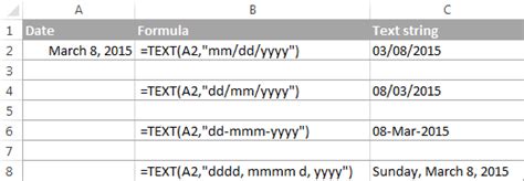 date format excel text function