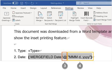 date format for mail merge