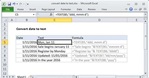 date format in excel to text