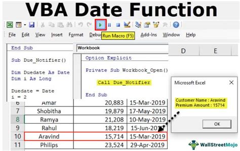 date functions in excel vba