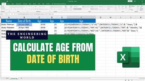 date of birth calculator in excel formula