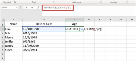 date of birth calculator in excel sheet download