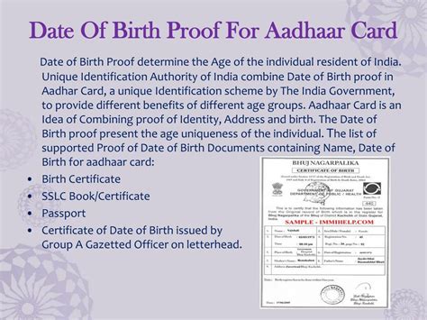 date of birth certificate format for aadhar card