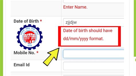 date of birth dd mm yyyy format verification code