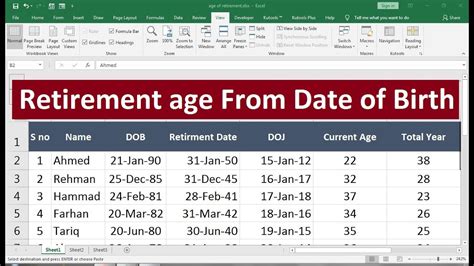 date of retirement in excel