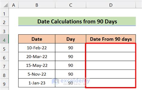 date plus 90 days formula in excel