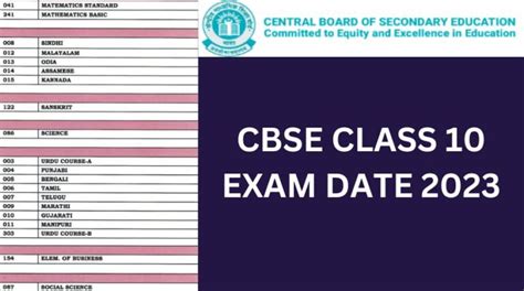 date sheet class 10 2023 cbse official