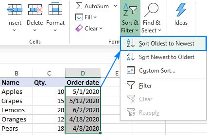 Sort Dates in Excel