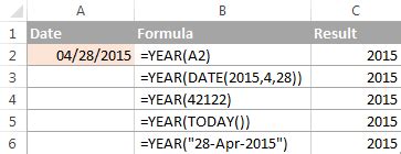 date to year in excel