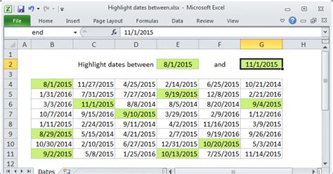Dates Between Excel