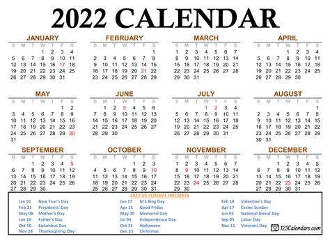 Dates Calendar 2022