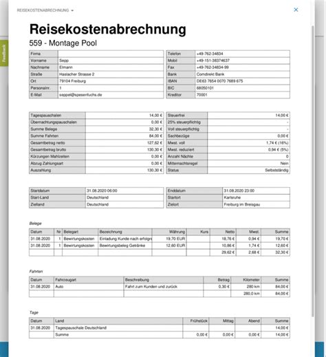 Reisekostenabrechnung 2011 Formular zum Download