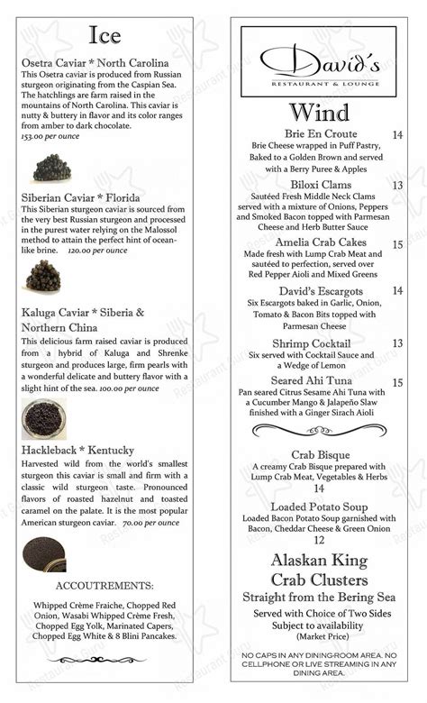 david's restaurant and lounge menu