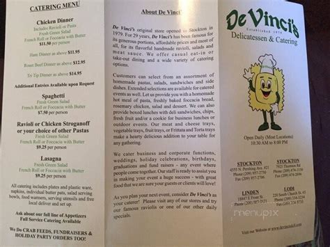 De Vincis Delicatessen & Catering Menu Stockton Dineries