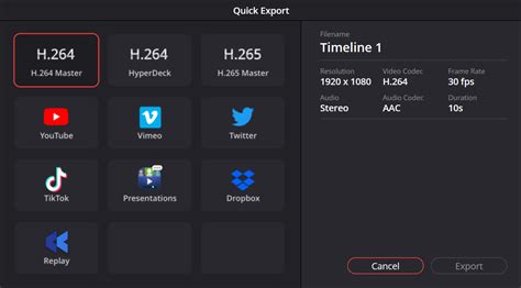 davinci resolve quick export settings