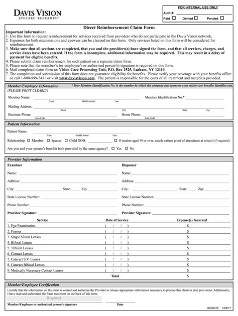 davis vision insurance reimbursement form