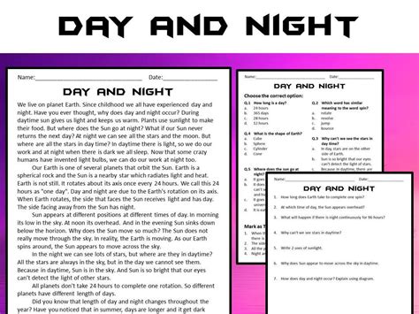 day and night reading comprehension