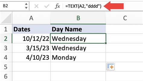 day name as per date in excel