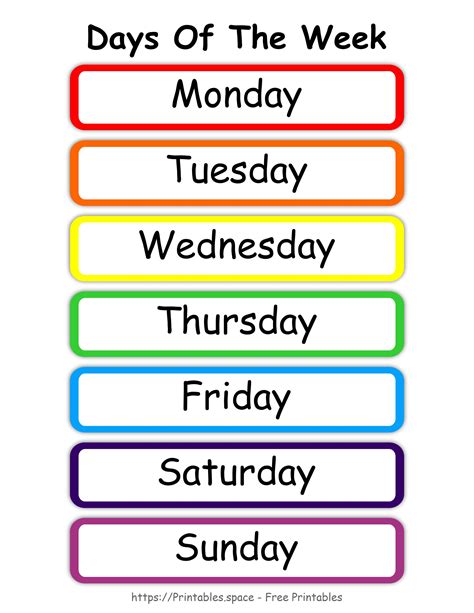 Day Of Th Eweek Printable