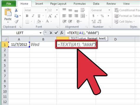 day of the week formula excel from date